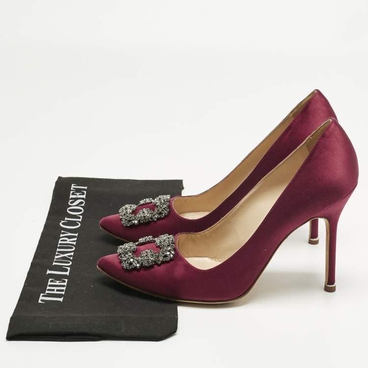 Pre Owned Manolo Blahnik Burgundy Satin Hangisi Pumps Size 40
