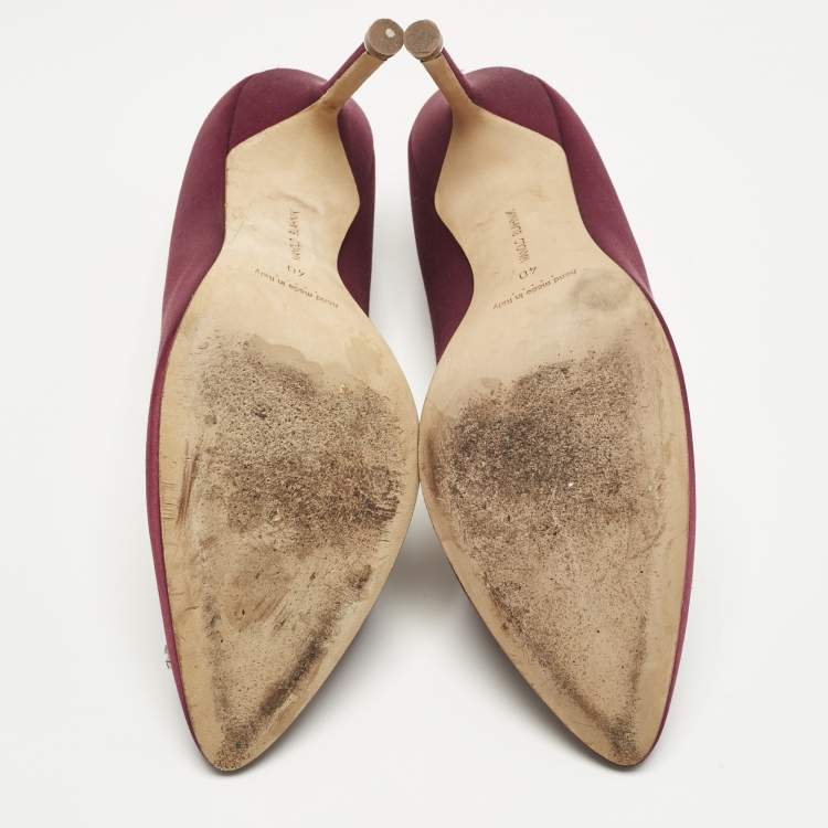 Pre Owned Manolo Blahnik Burgundy Satin Hangisi Pumps Size 40
