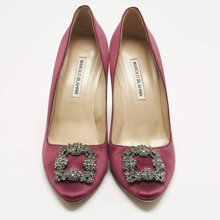 Pre Owned Manolo Blahnik Burgundy Satin Hangisi Pumps Size 40