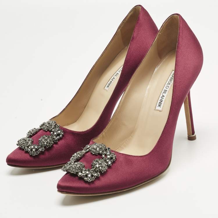 Pre Owned Manolo Blahnik Burgundy Satin Hangisi Pumps Size 40