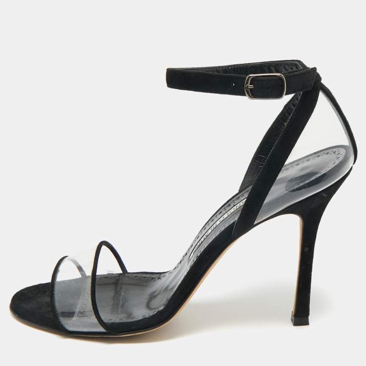 Pre Owned Manolo Blahnik Transparent PVC and Suede Ankle Strap Sandals Size 38