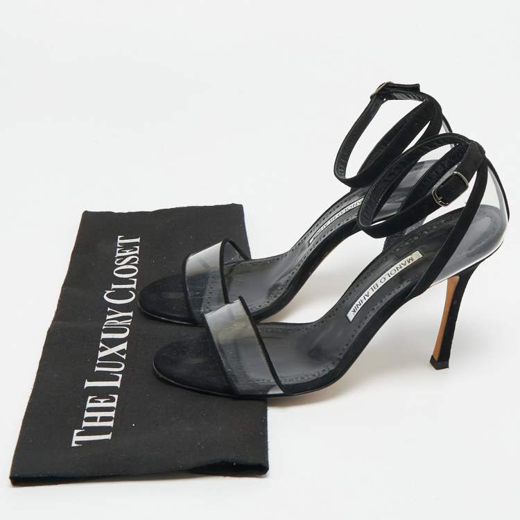Pre Owned Manolo Blahnik Transparent PVC and Suede Ankle Strap Sandals Size 38