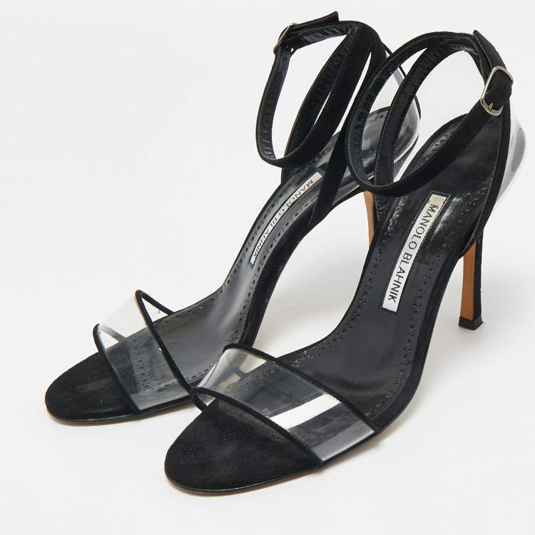 Pre Owned Manolo Blahnik Transparent PVC and Suede Ankle Strap Sandals Size 38