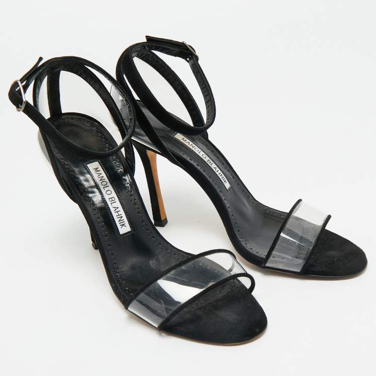 Pre Owned Manolo Blahnik Transparent PVC and Suede Ankle Strap Sandals Size 38