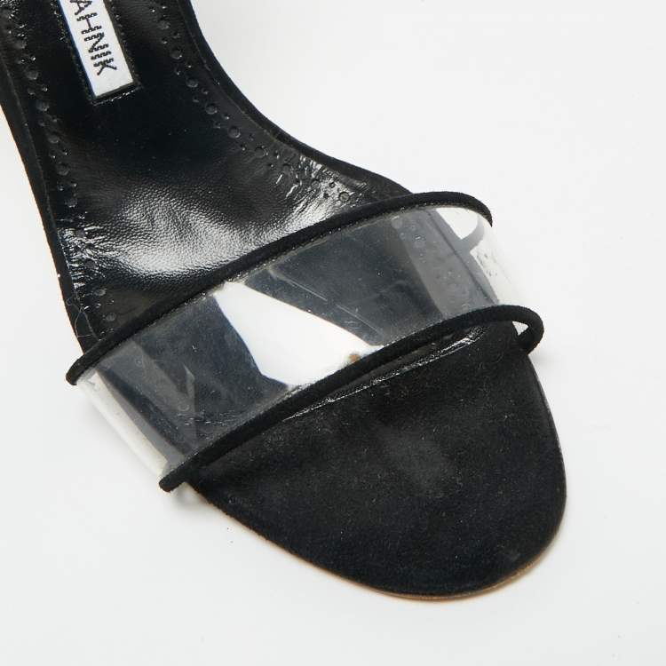 Pre Owned Manolo Blahnik Transparent PVC and Suede Ankle Strap Sandals Size 38