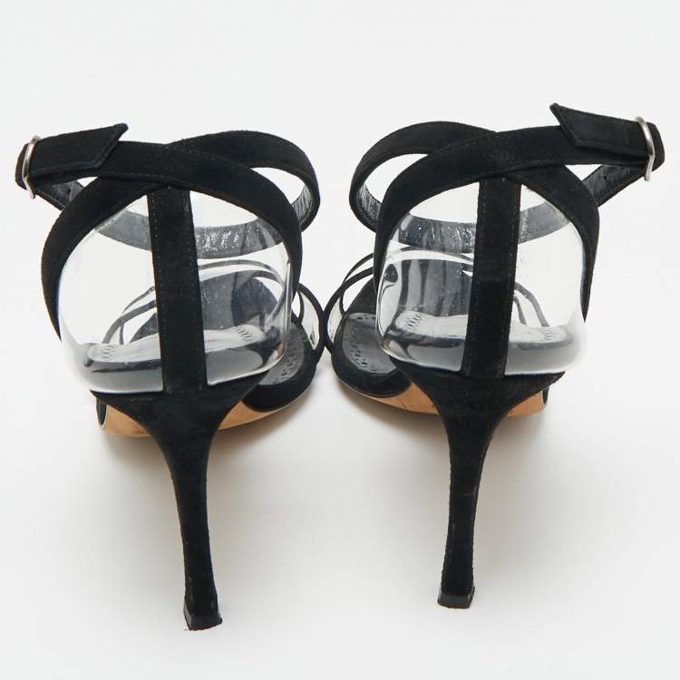 Pre Owned Manolo Blahnik Transparent PVC and Suede Ankle Strap Sandals Size 38