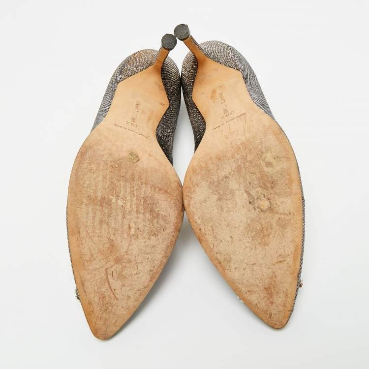 Pre Owned Manolo Blahnik Gold Metallic Lurex Fabric Hangisi Pumps Size 38.5