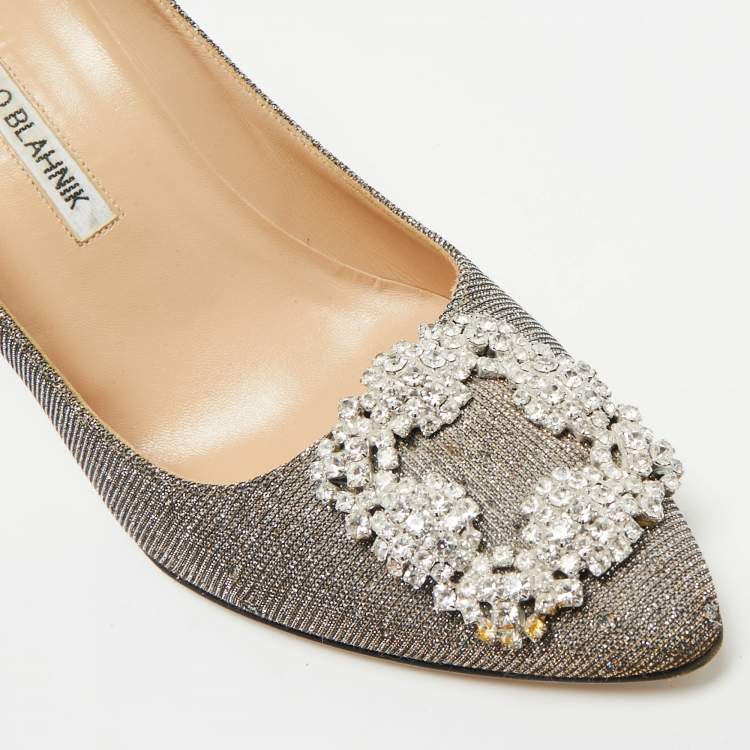 Pre Owned Manolo Blahnik Gold Metallic Lurex Fabric Hangisi Pumps Size 38.5