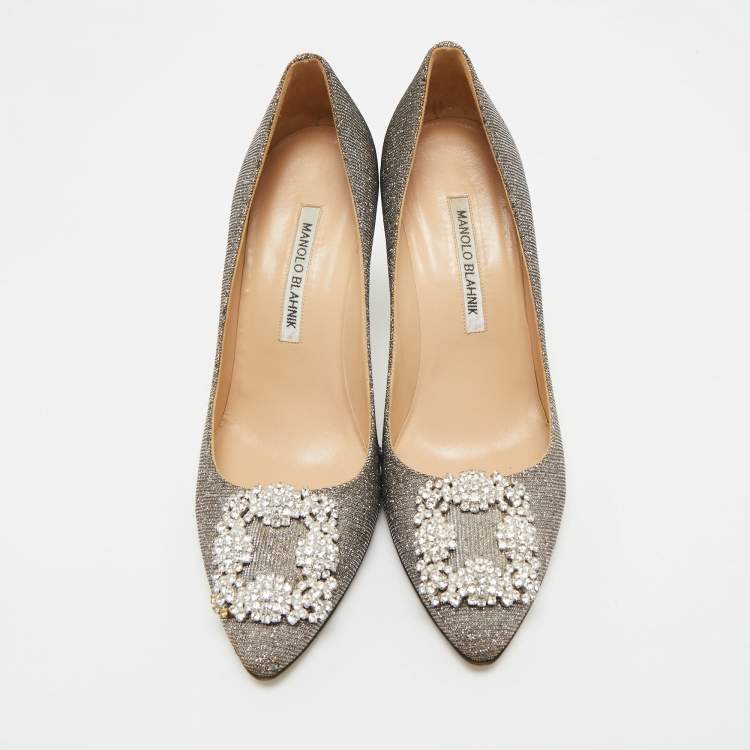 Pre Owned Manolo Blahnik Gold Metallic Lurex Fabric Hangisi Pumps Size 38.5