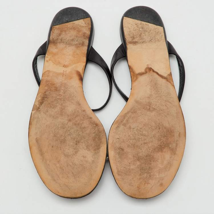 Pre Owned Manolo Blahnik Black Leather Flat Thong Sandals Size 40
