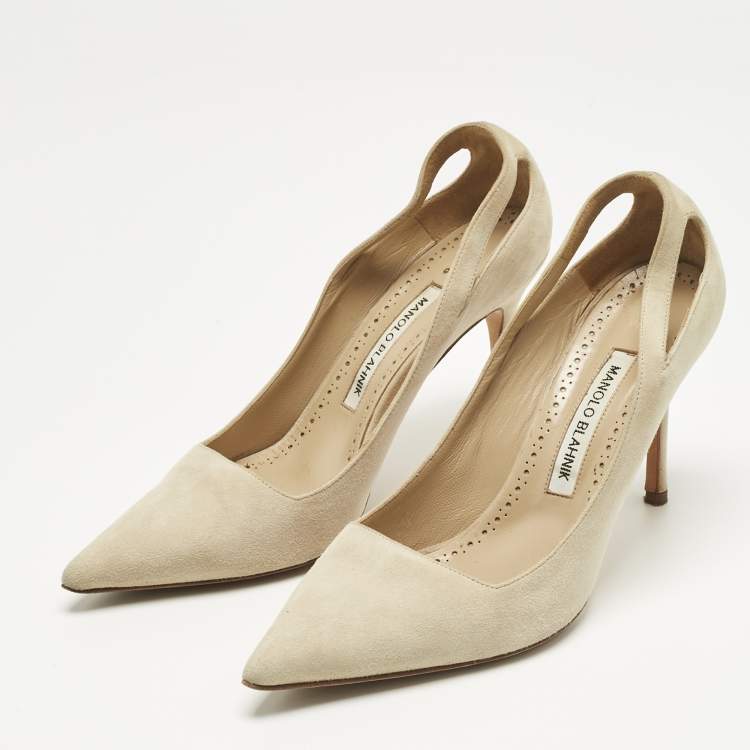 Pre Owned Manolo Blahnik Grey Suede Pointed Toe Pumps Size 38
