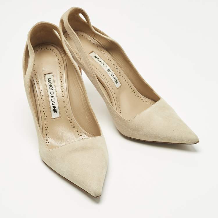 Pre Owned Manolo Blahnik Grey Suede Pointed Toe Pumps Size 38
