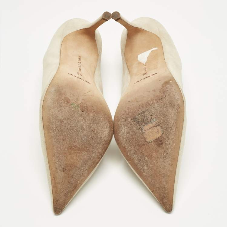 Pre Owned Manolo Blahnik Grey Suede Pointed Toe Pumps Size 38