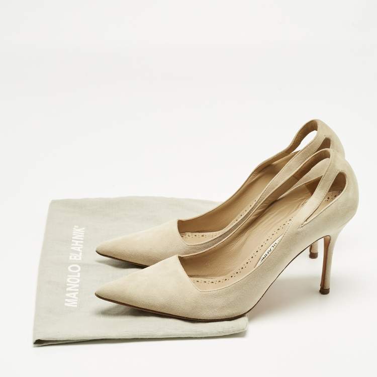 Pre Owned Manolo Blahnik Grey Suede Pointed Toe Pumps Size 38