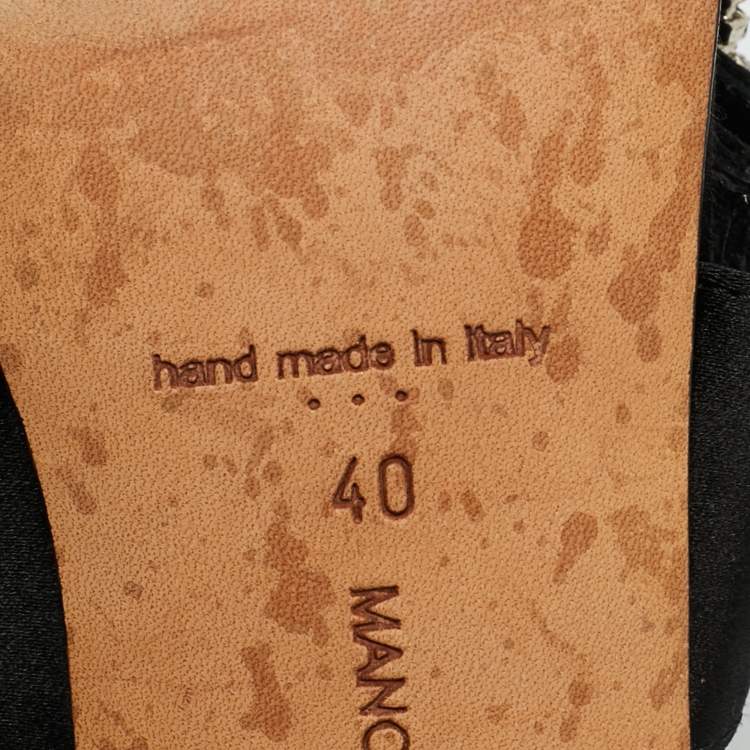 Pre Owned Manolo Blahnik Black Satin Crystal Embellished Slide Sandals Size 40