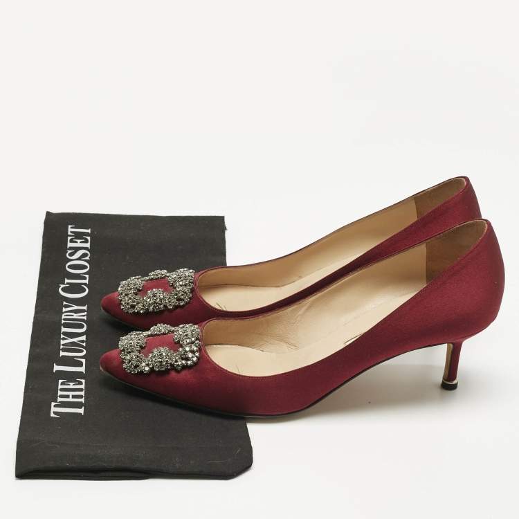 Pre Owned Manolo Blahnik Burgundy Satin Hangisi Pumps Size 40