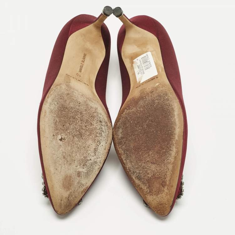 Pre Owned Manolo Blahnik Burgundy Satin Hangisi Pumps Size 40