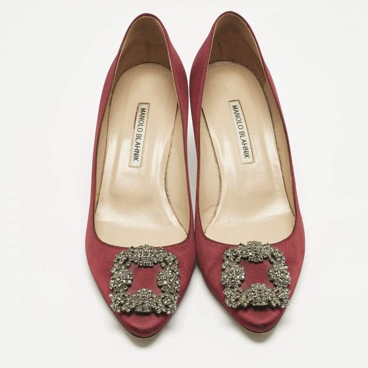 Pre Owned Manolo Blahnik Burgundy Satin Hangisi Pumps Size 40