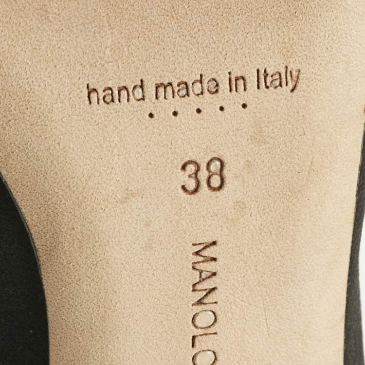 Pre Owned Manolo Blahnik Black Satin Hangisi Crystal Embellished Pumps Size 38