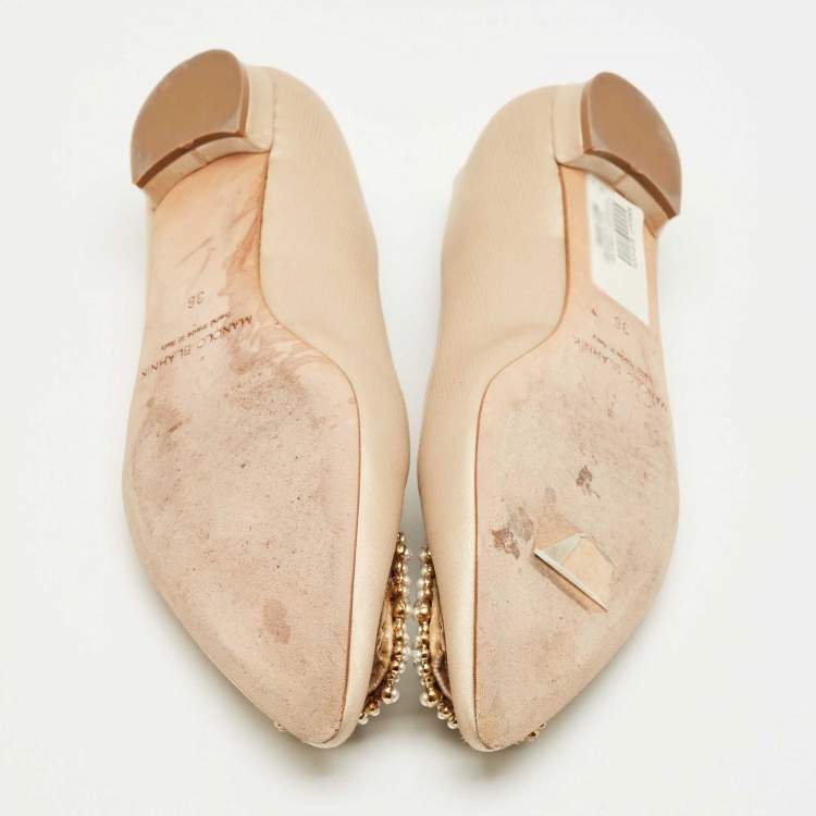 Pre Owned Manolo Blahnik Beige Satin Hangisi Ballet Flats Size 36