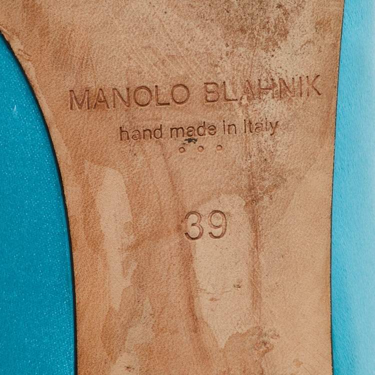 Pre Owned Manolo Blahnik Blue Satin Hangisi Ballet Flats Size 39