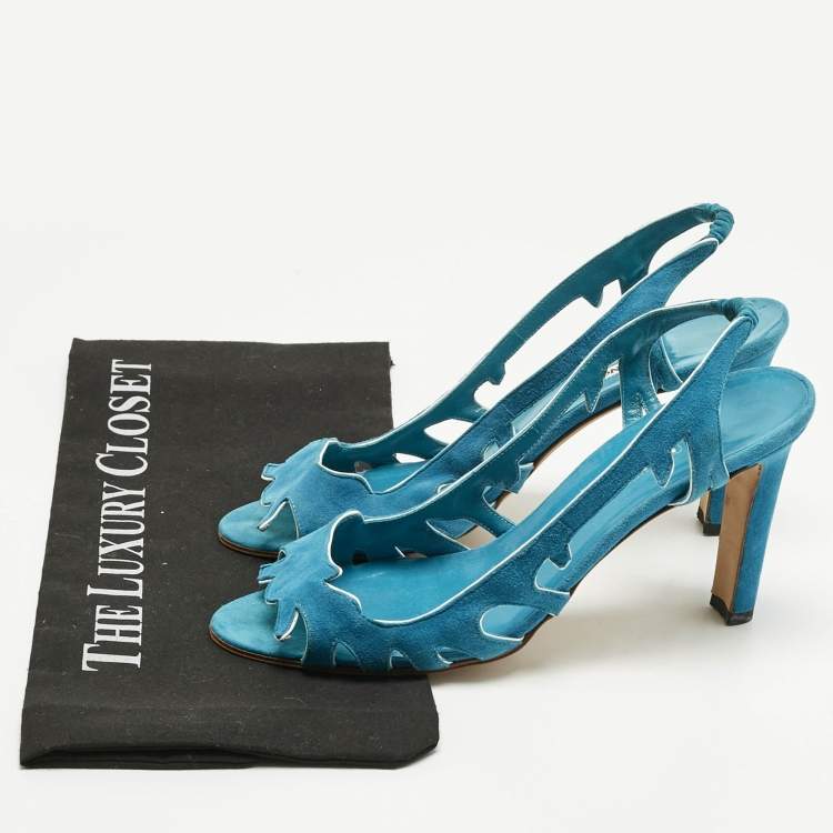 Pre Owned Manolo Blahnik Blue Suede Ankle Strap Sandals Size 38.5