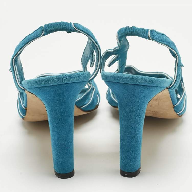 Pre Owned Manolo Blahnik Blue Suede Ankle Strap Sandals Size 38.5