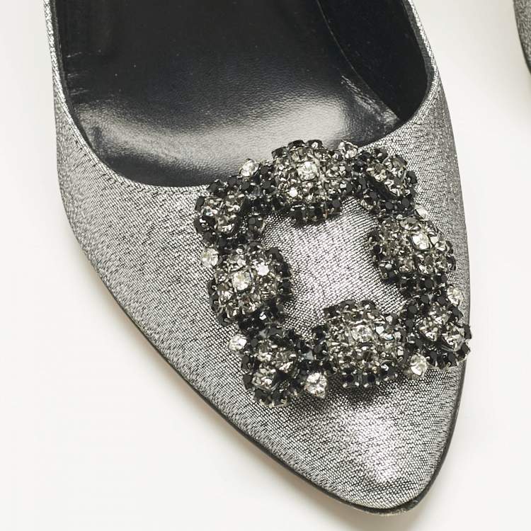 Pre Owned Manolo Blahnik Silver Lurex Fabric Hangisi Pumps Size 37.5