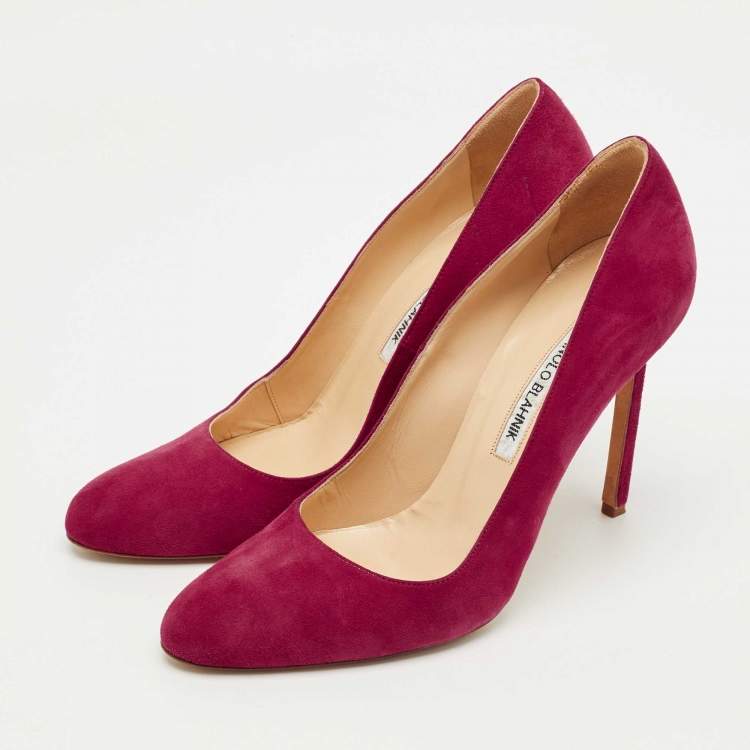 Pre Owned Manolo Blahnik Purple Suede Round Toe Pumps Size 38.5