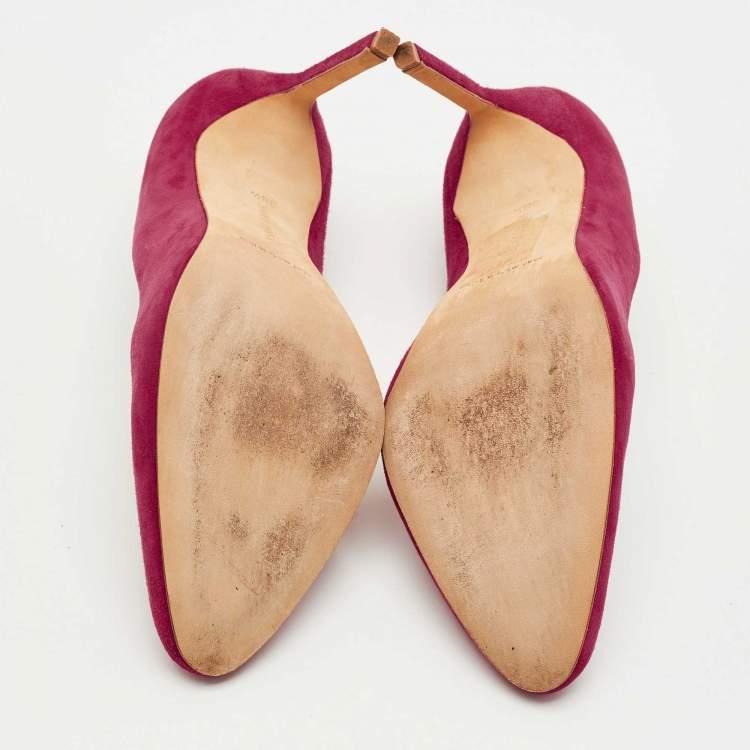 Pre Owned Manolo Blahnik Purple Suede Round Toe Pumps Size 38.5