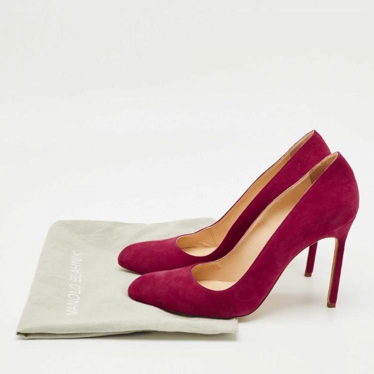 Pre Owned Manolo Blahnik Purple Suede Round Toe Pumps Size 38.5