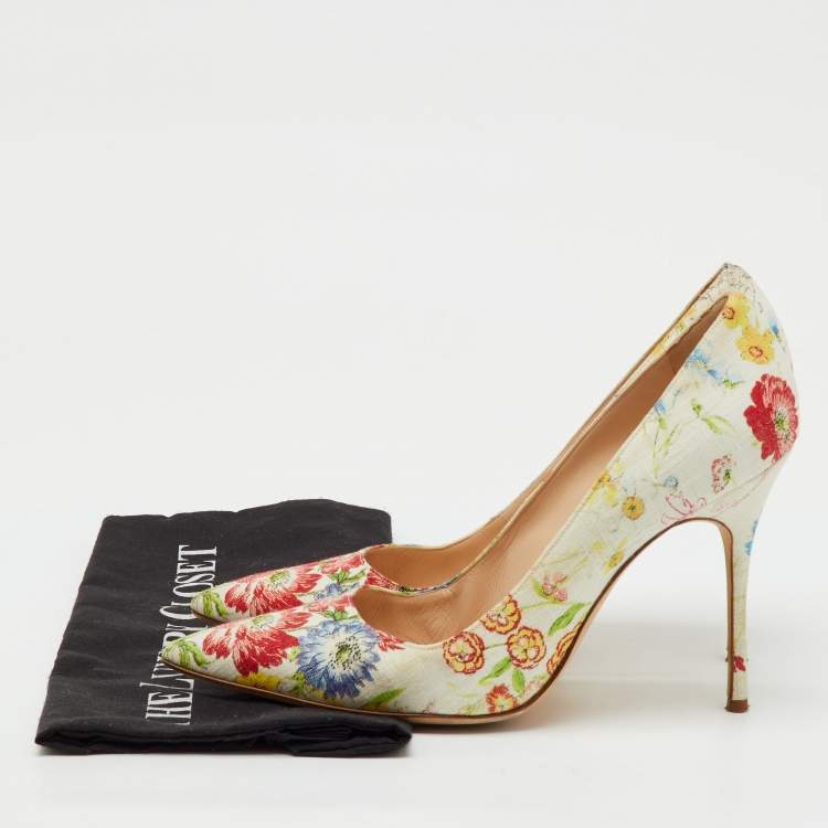Pre Owned Manolo Blahnik Multicolor Floral Printed Canvas BB Pointed Toe Pumps Size 40