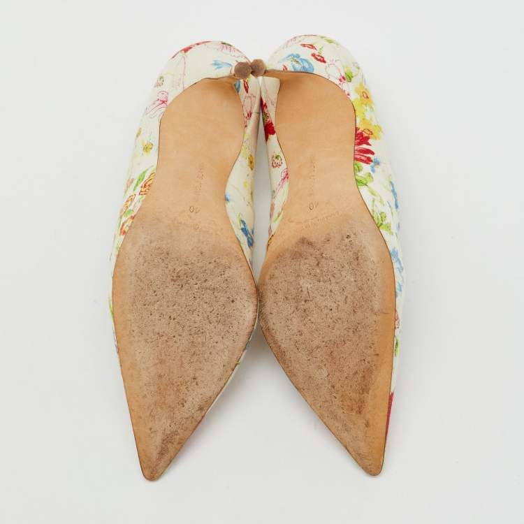 Pre Owned Manolo Blahnik Multicolor Floral Printed Canvas BB Pointed Toe Pumps Size 40