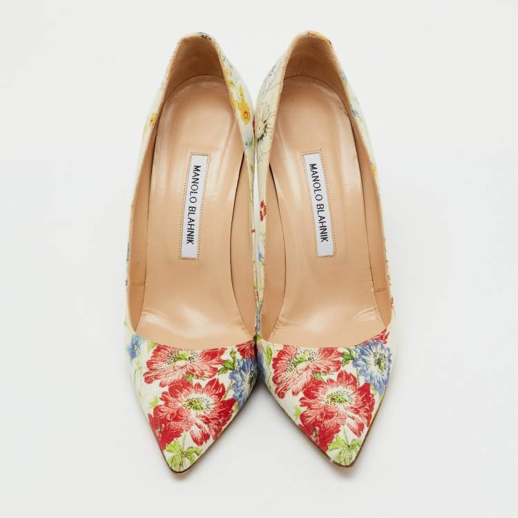Pre Owned Manolo Blahnik Multicolor Floral Printed Canvas BB Pointed Toe Pumps Size 40