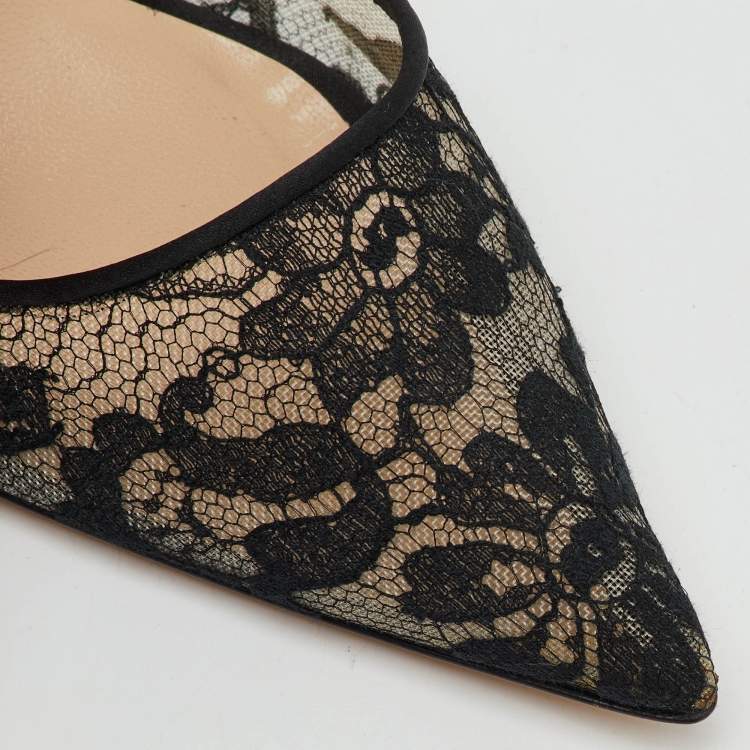 Pre Owned Manolo Blahnik Black Lace and Satin BB Pointed Toe Pumps Size 36.5