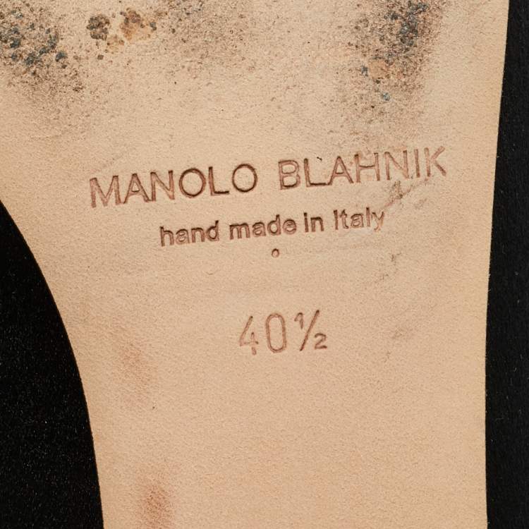 Pre Owned Manolo Blahnik Black Satin Hangisi Ballet Flats Size 40.5