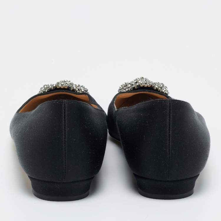 Pre Owned Manolo Blahnik Black Satin Hangisi Ballet Flats Size 40.5