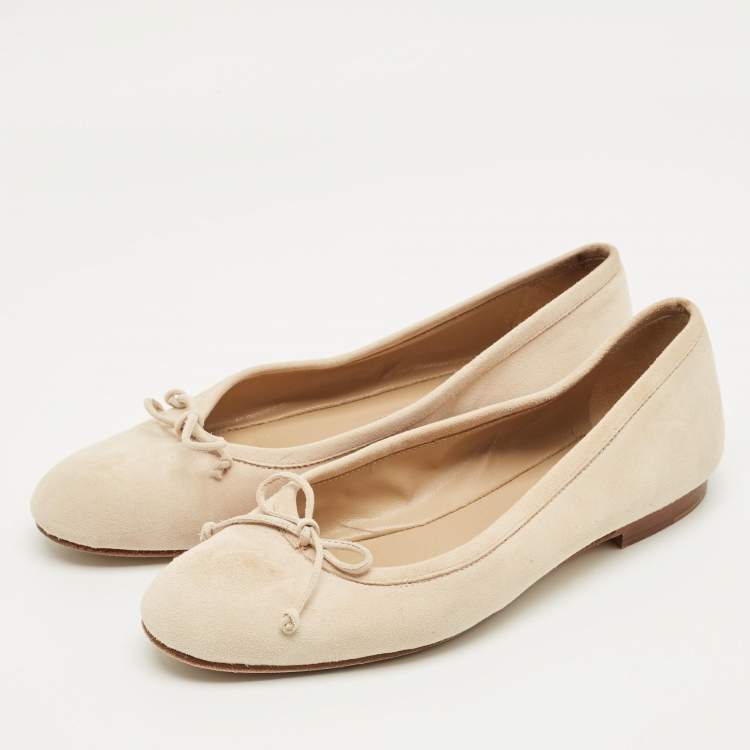 Pre Owned Manolo Blahnik Beige Suede Veralli Bow Detailed Ballet Flats Size 38