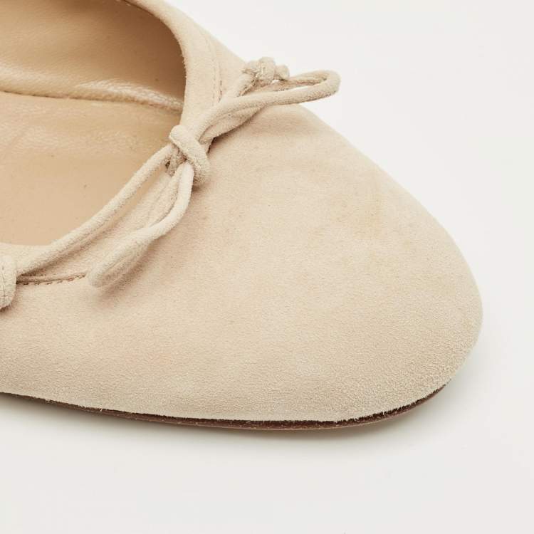 Pre Owned Manolo Blahnik Beige Suede Veralli Bow Detailed Ballet Flats Size 38