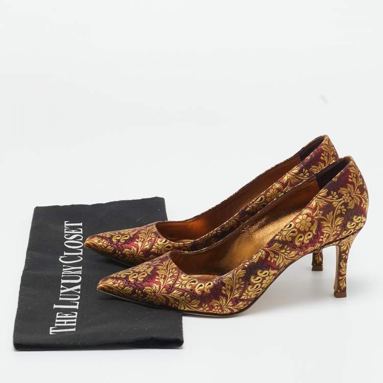 Pre Owned Manolo Blahnik  Multicolor Brocade Fabric BB Pointed Toe Pumps Size 36