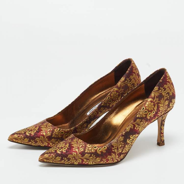 Pre Owned Manolo Blahnik  Multicolor Brocade Fabric BB Pointed Toe Pumps Size 36