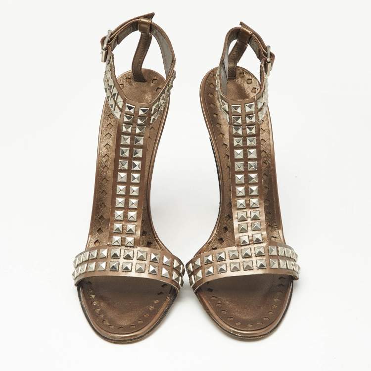 Pre Owned Manolo Blahnik  Brown Leather T Strap Sandals Size 35.5