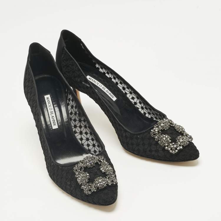 Pre Owned Manolo Blahnik Black Mesh and Satin Hangisi Pumps Size 42