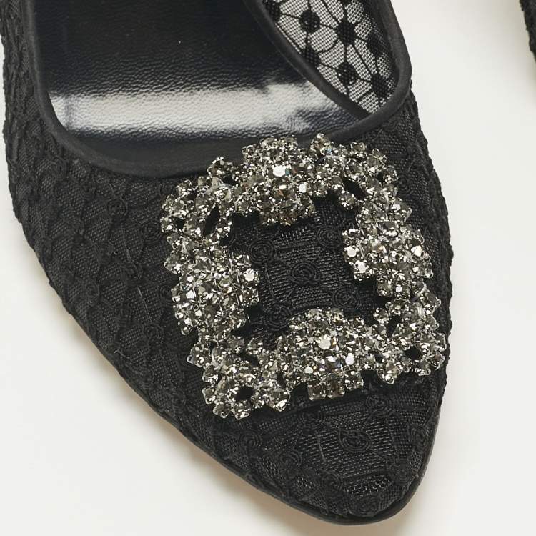 Pre Owned Manolo Blahnik Black Mesh and Satin Hangisi Pumps Size 42