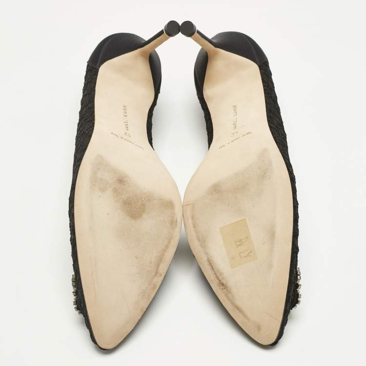 Pre Owned Manolo Blahnik Black Mesh and Satin Hangisi Pumps Size 42