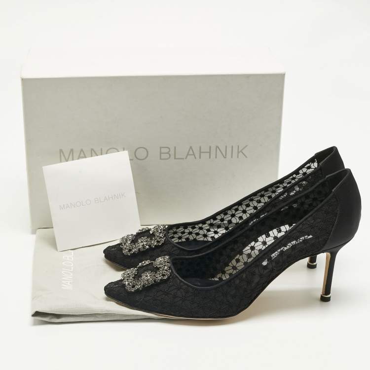 Pre Owned Manolo Blahnik Black Mesh and Satin Hangisi Pumps Size 42