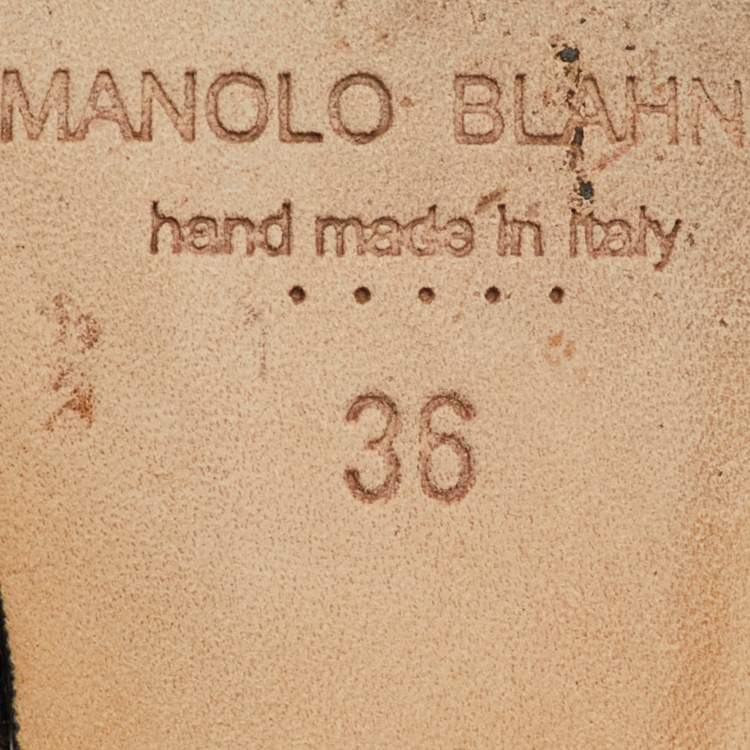 Pre Owned Manolo Blahnik Black/White Leather Carolyne Flat Strappy Sandals Size 36