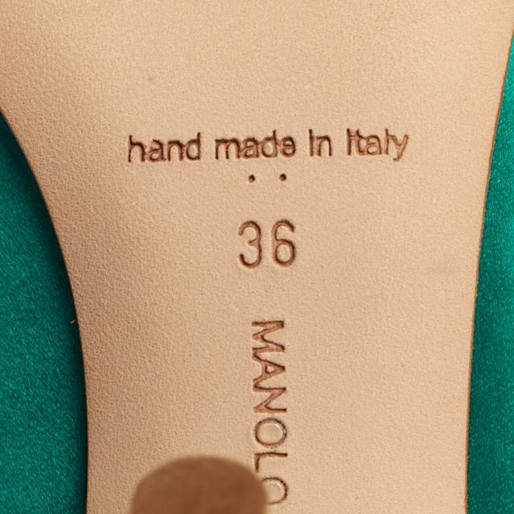 Pre Owned Manolo Blahnik Green Satin Hangisi Pumps Size 36