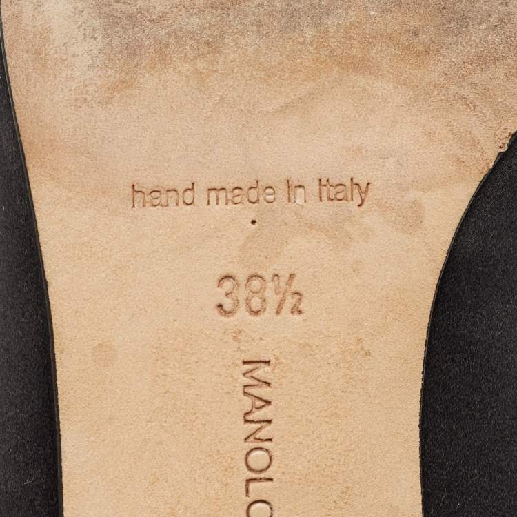 Pre Owned Manolo Blahnik Black Satin Hangisi Crystal Embellished Pumps Size 38.5