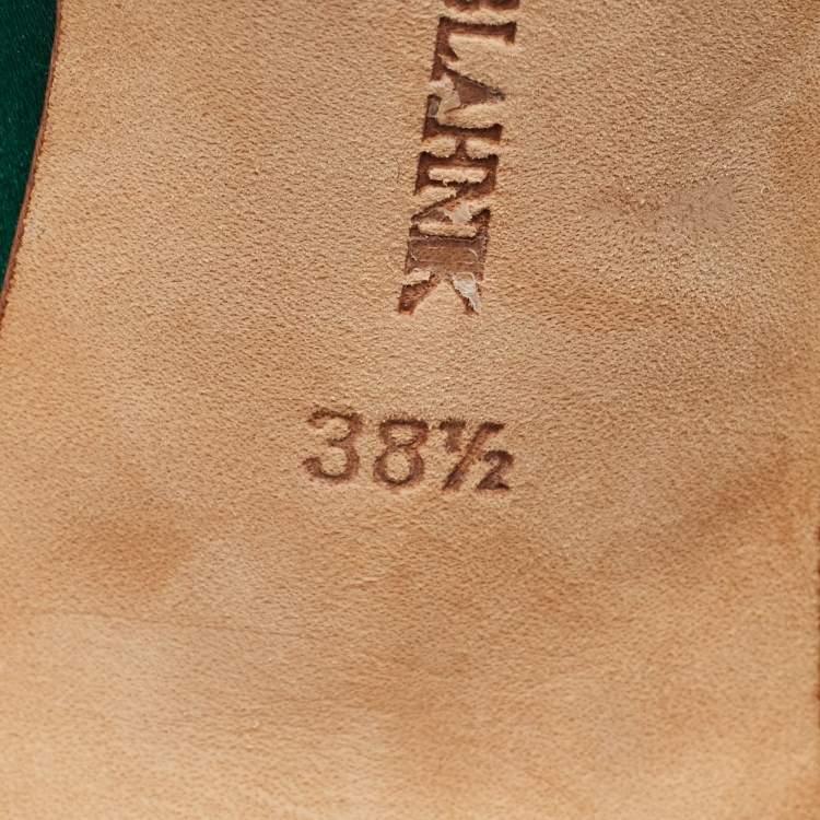 Pre Owned Manolo Blahnik Green Satin Hangisi Pumps Size 38.5